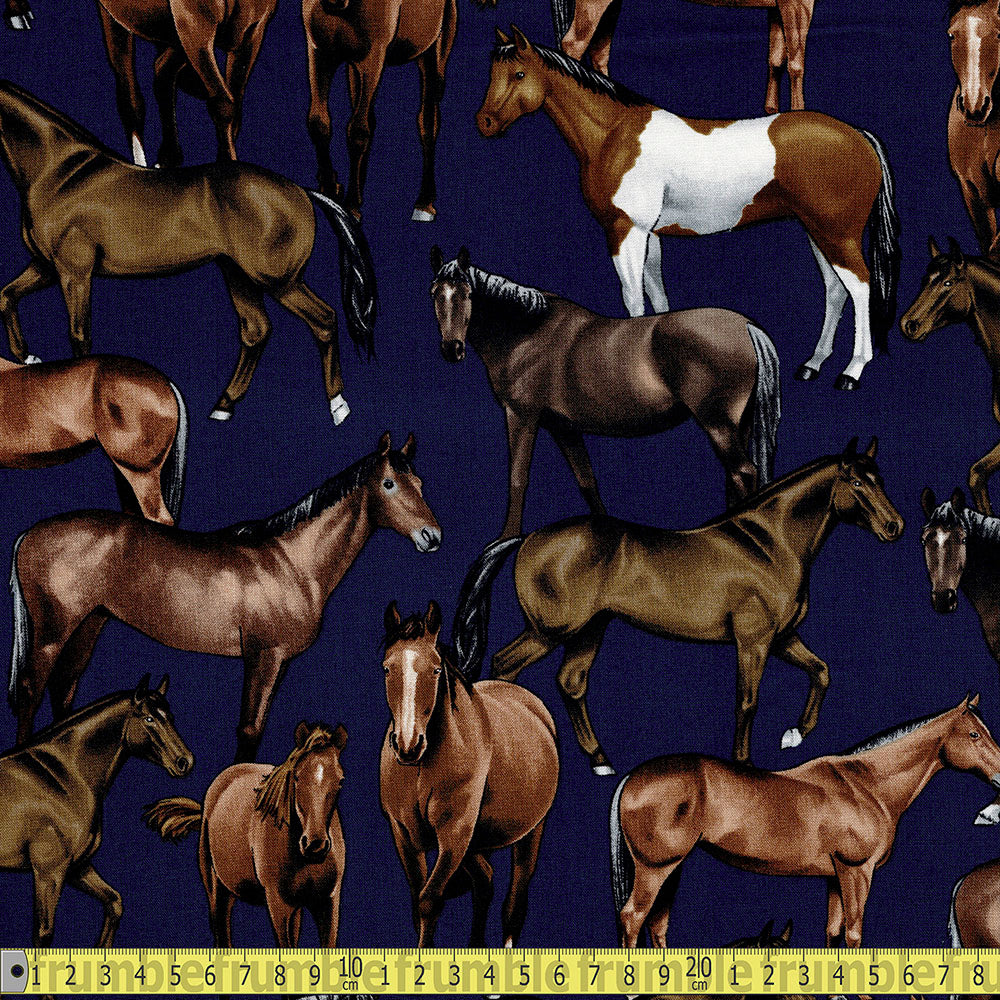 Timeless Treasures - Realistic Horses - Navy Sewing and Dressmaking Fabric