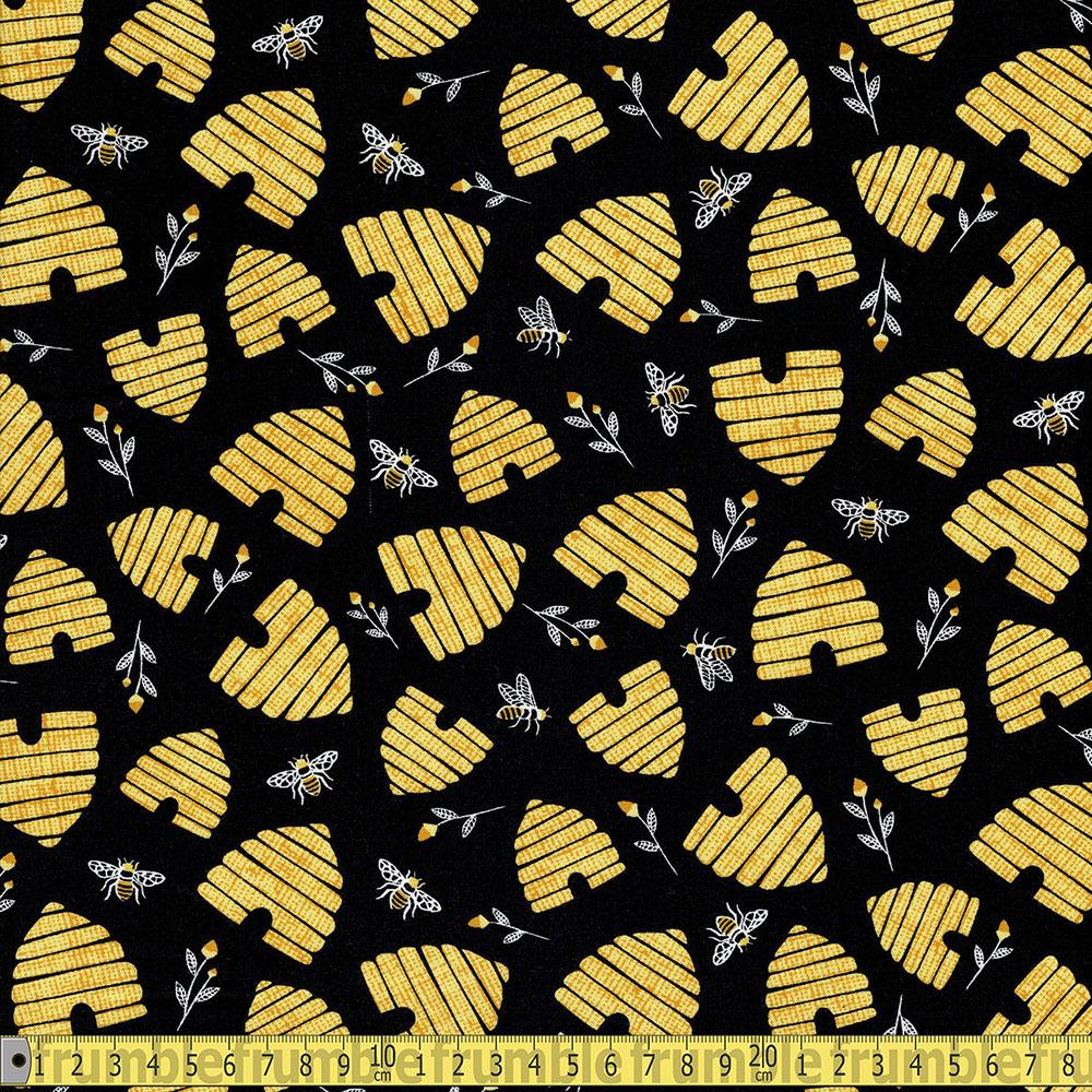 Timeless Treasures - Save The Bees - Hives and Bees Black Sewing Fabric