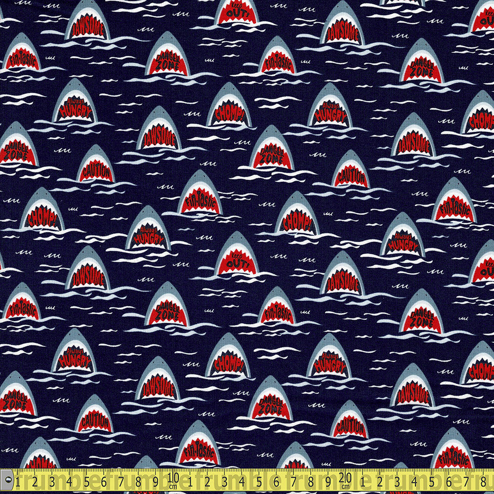Timeless Treasures - Scary Sharks - Nautical Sewing and Dressmaking Fabric