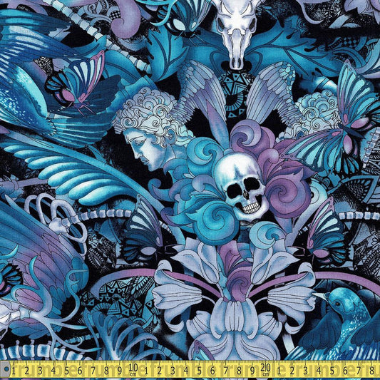 Timeless Treasures - Skull Floral Butterfly Tattoo Print - Multi Sewing and Dressmaking Fabric