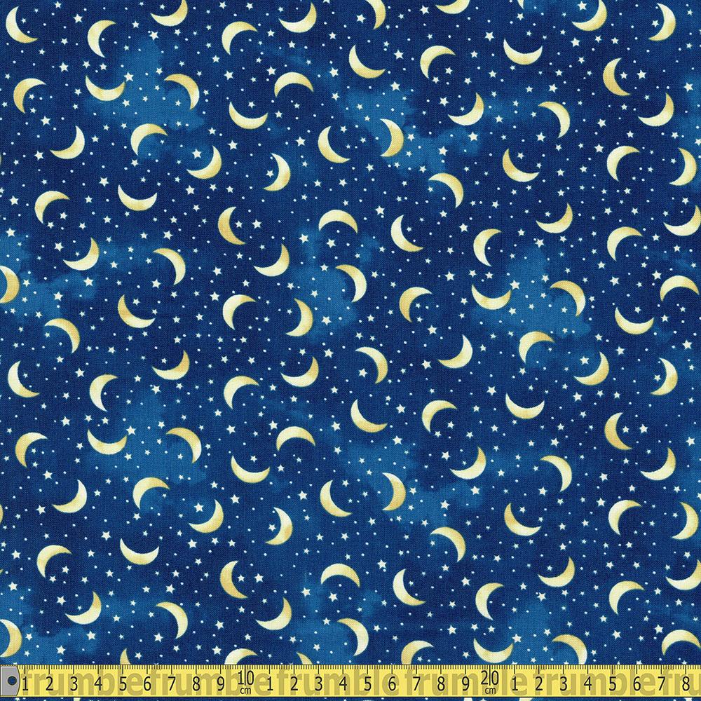 Timeless Treasures - Tossed Stars and Moons - Navy Sewing and Dressmaking Fabric