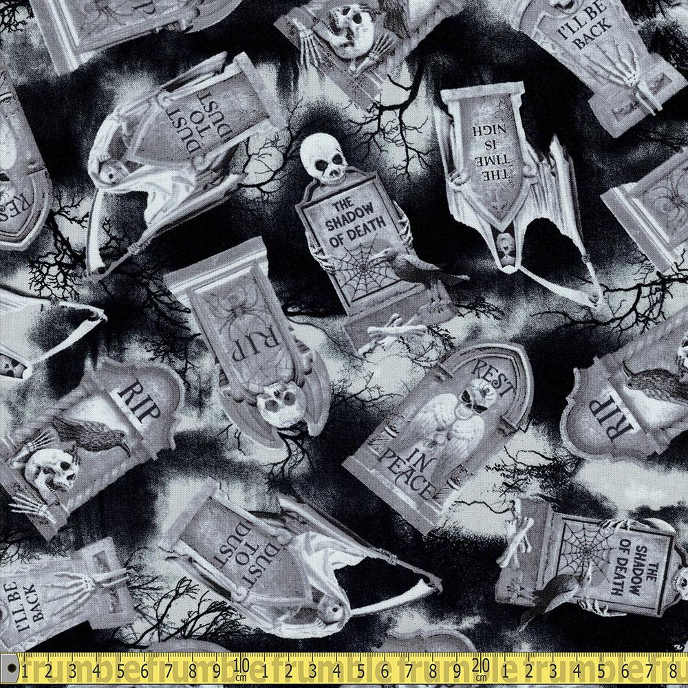Timeless Treasures - Wicked Tombstones - Black Sewing and Dressmaking Fabric