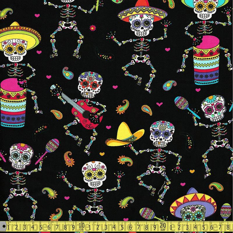 Dancing Day of the Dead Bright - Frumble Fabrics