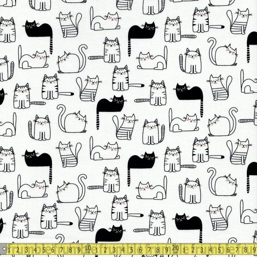 Timeless Treasures Fabric - Cat Nap Time - White Sewing and Dressmaking Fabric