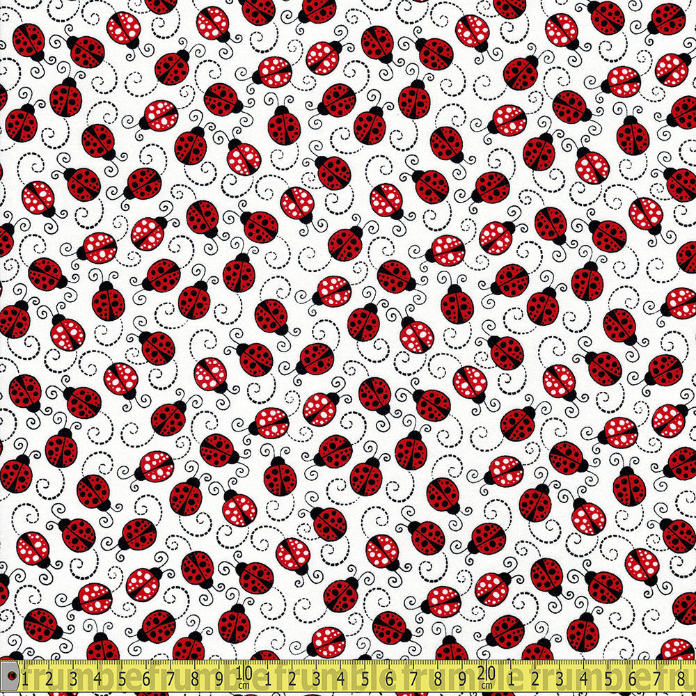 Timeless Treasures Fabric - Little Red Labybugs - White Sewing and Dressmaking Fabric