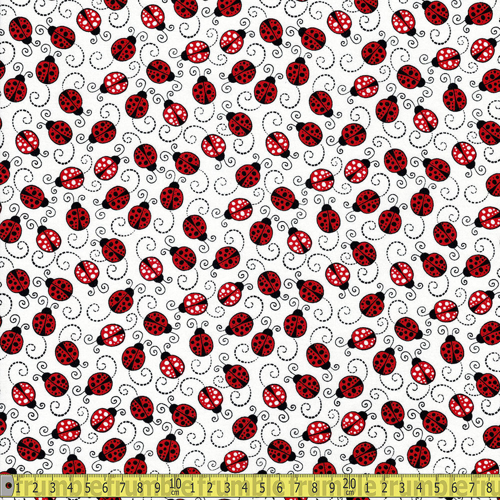 Timeless Treasures Fabric - Little Red Labybugs - White Sewing and Dressmaking Fabric