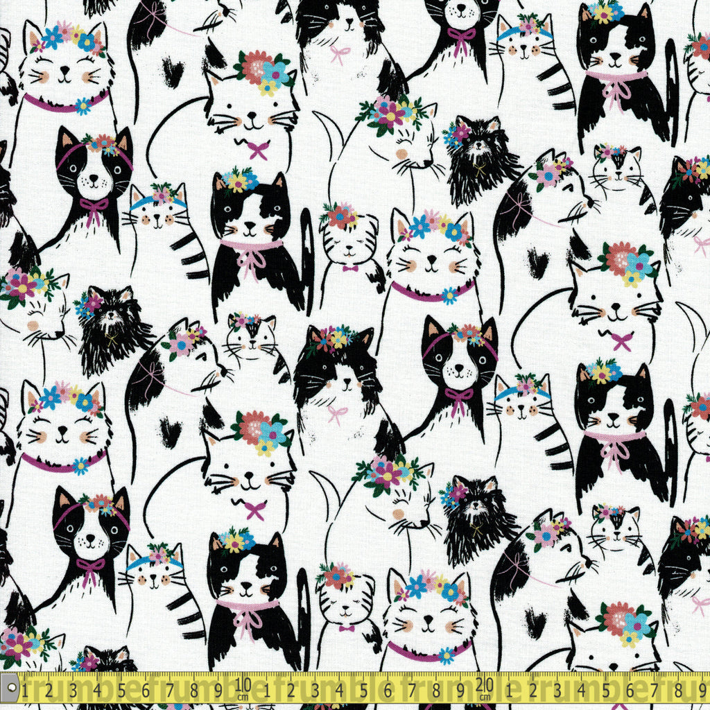 Timeless Treasures Fabric - Pretty Cats And Florals - White Sewing and Dressmaking Fabric