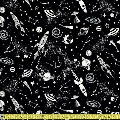 Timeless Treasures Fabric - Rocketships and Planets - Glow In The Dark Sewing and Dressmaking Fabric