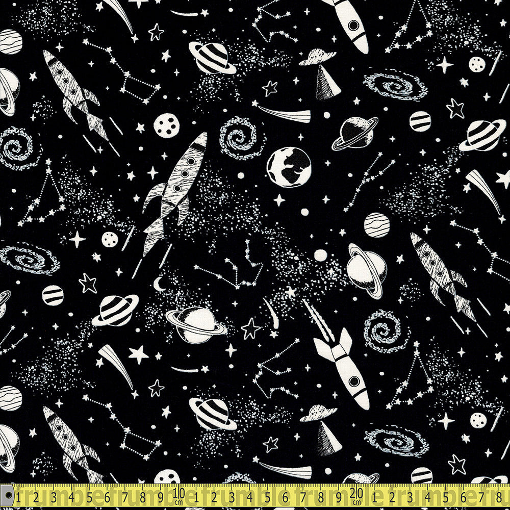 Timeless Treasures Fabric - Rocketships and Planets - Glow In The Dark Sewing and Dressmaking Fabric