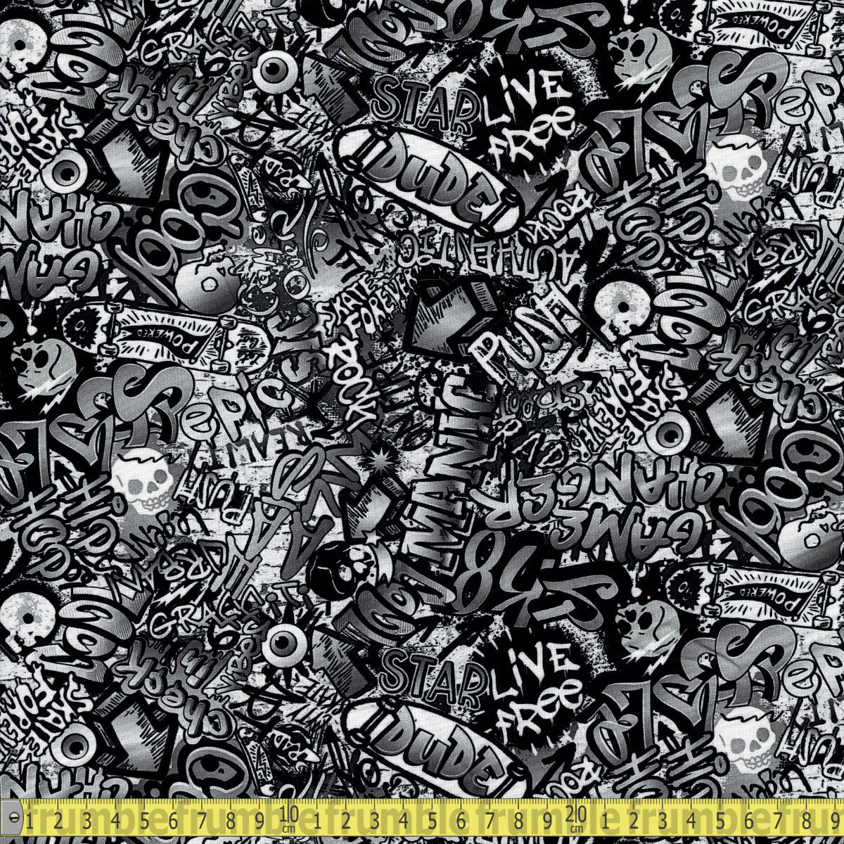 Timeless Treasures Fabric - Skateboarding Graffiti Mural - White Sewing and Dressmaking Fabric