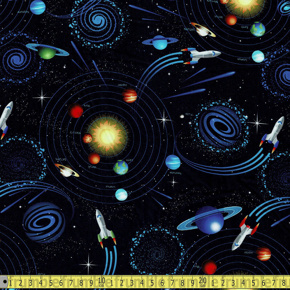 Timeless Treasures Fabric - Tossed Solar System - Black Sewing and Dressmaking Fabric