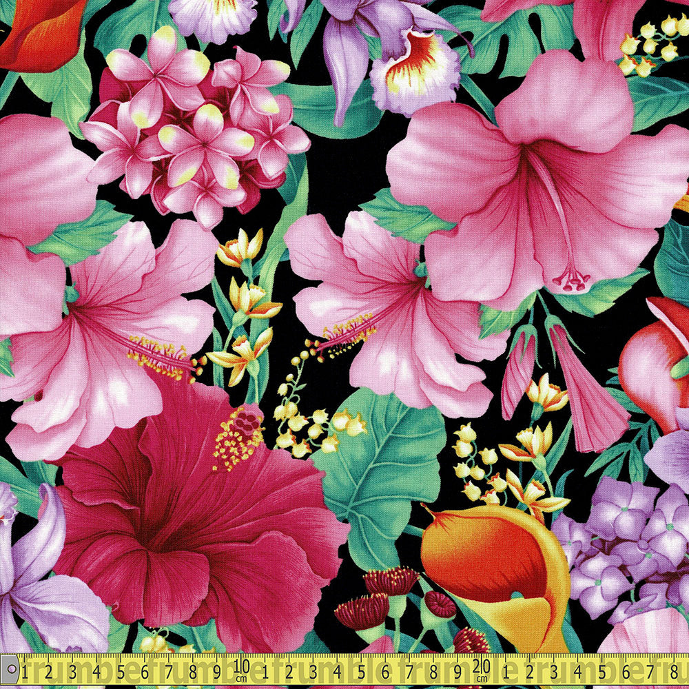 Timeless Treasures Fabric - Tropical Floral Black Sewing and Dressmaking Fabric