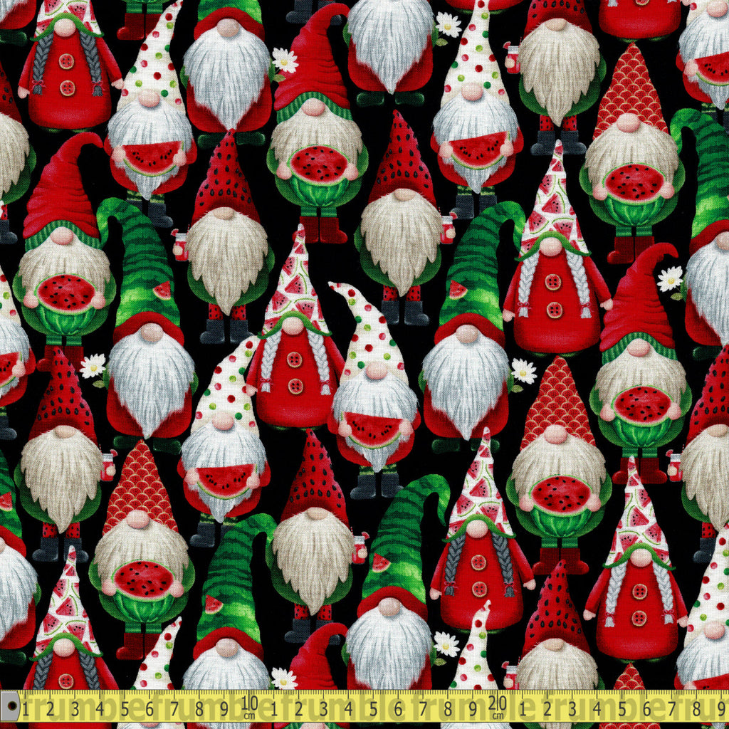 Timeless Treasures Fabric - Watermelon Gnome - Black Sewing and Dressmaking Fabric