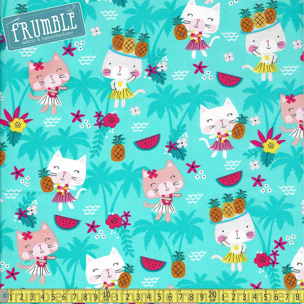 Hula Cats Aqua - Frumble Fabrics