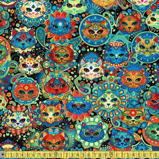 Rainbow Cat Sugar Skulls Multi - Frumble Fabrics