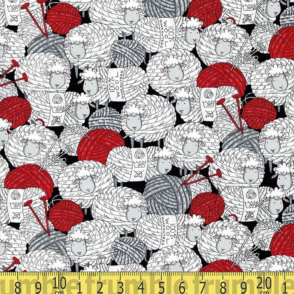 Sheep and Yarn Black - Frumble Fabrics