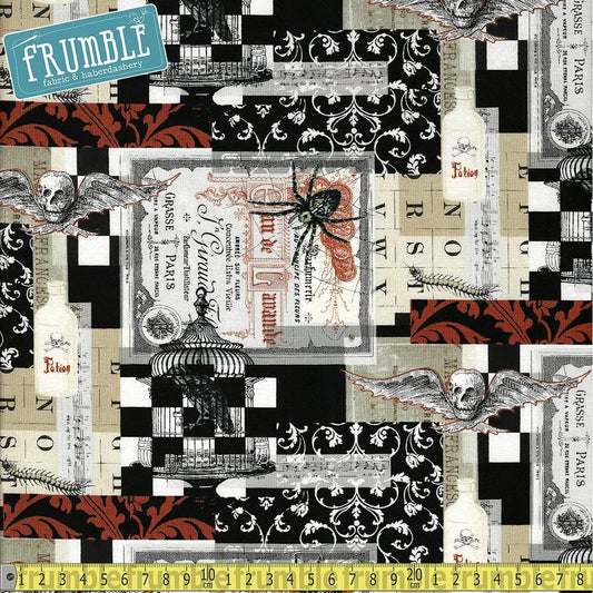 Spiders And Spooky Documents Black - Frumble Fabrics