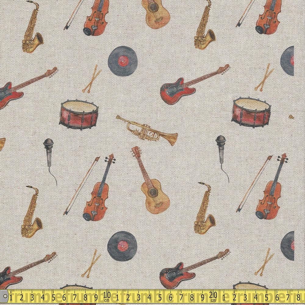 Musical Instuments Linen Look Half Panama Canvas Fabric - Frumble Fabrics