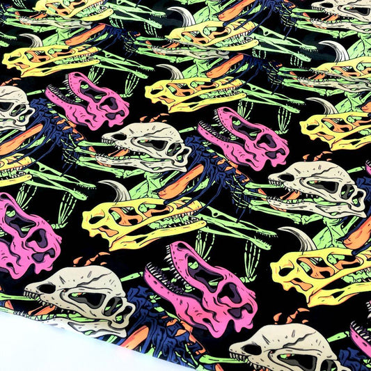 Neon Dinosaur Skulls Jersey Print - Frumble Fabrics