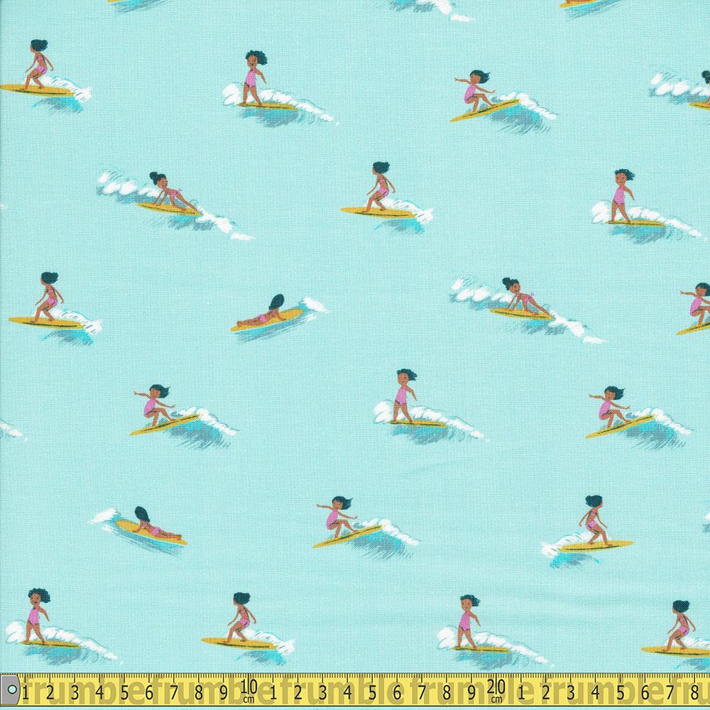 Windham Fabrics - Malibu Small Surfers - Aqua Sewing Fabric